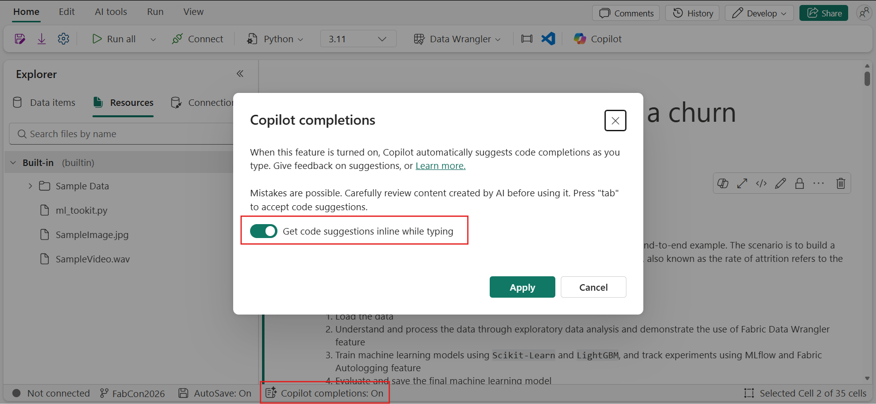 How to enable copilot completion
