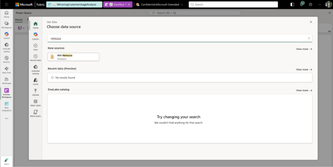 IBM Netezza Connector Selection pane in Fabric UI.