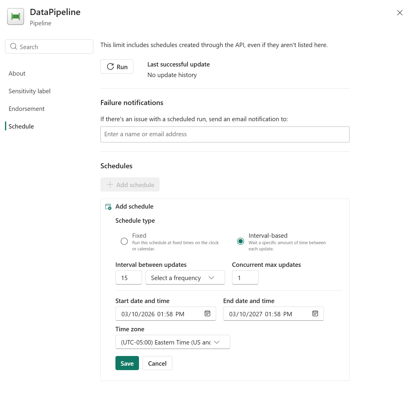 Intervallbasierte Zeitpläne für Data Pipelines in Microsoft Fabric Data Factory (Vorschau)
