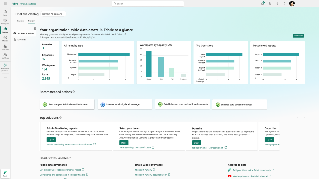 OneLake Catalog - Govern for Admin view