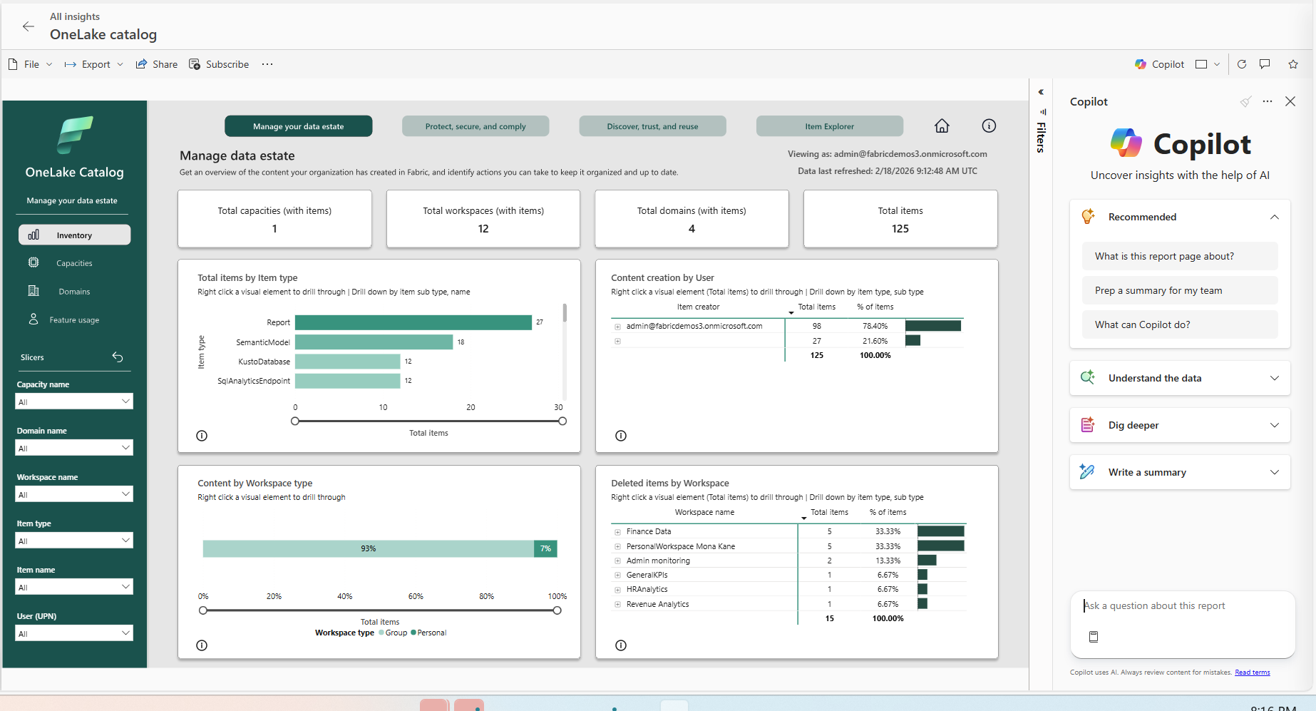 OneLake Catalog - Govern for admin - view more report
