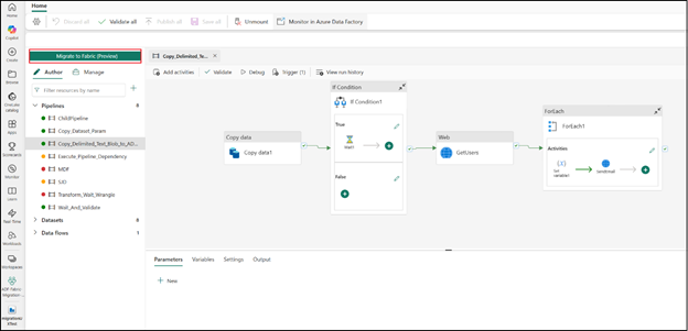 Post 
Confirmation screen after mounting that provides a Continue in Fabric action to proceed with migration steps in the Fabric UI