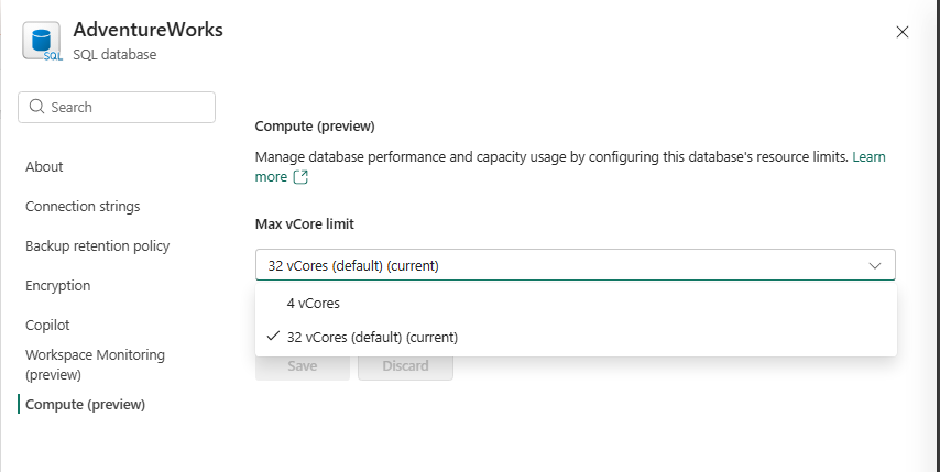Auswahl Max vCores Limit