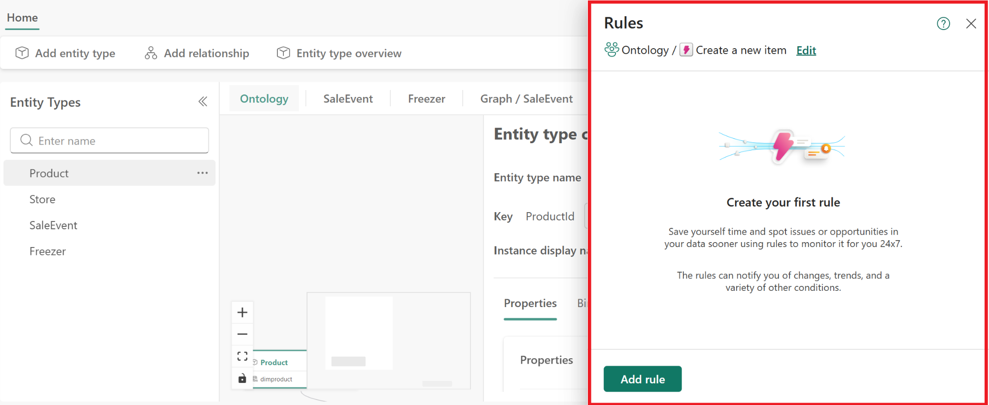 Screenshot of rule panel to Add rule to an Entity type