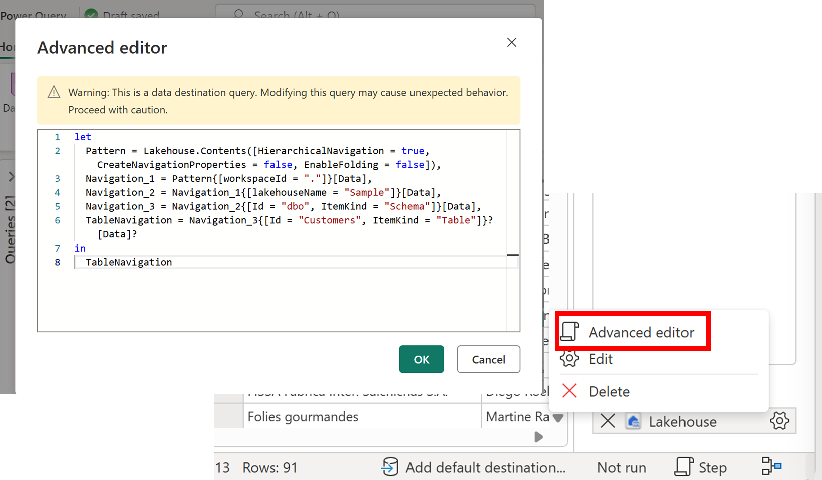 Screenshot of the new Advanced editor for data destinations