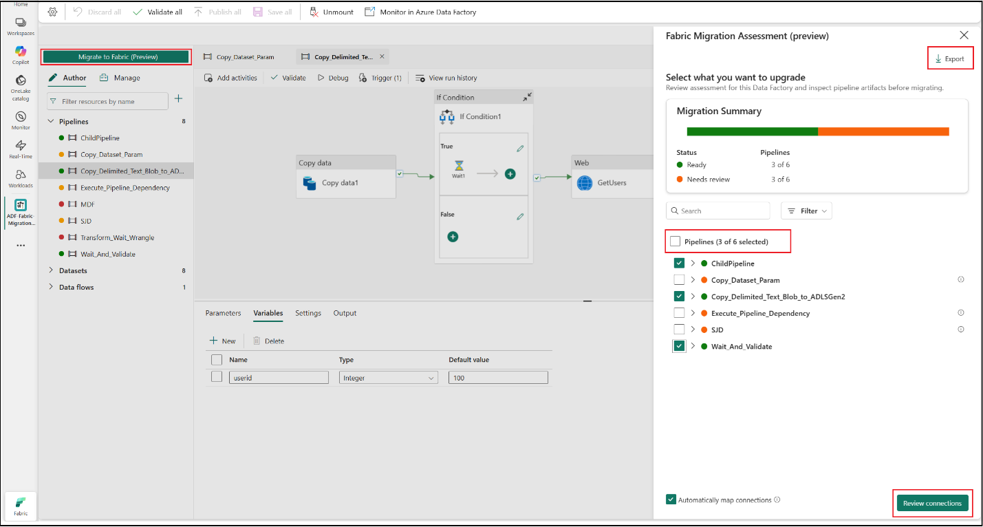 Screenshot showing Pipeline selection option before migrating
