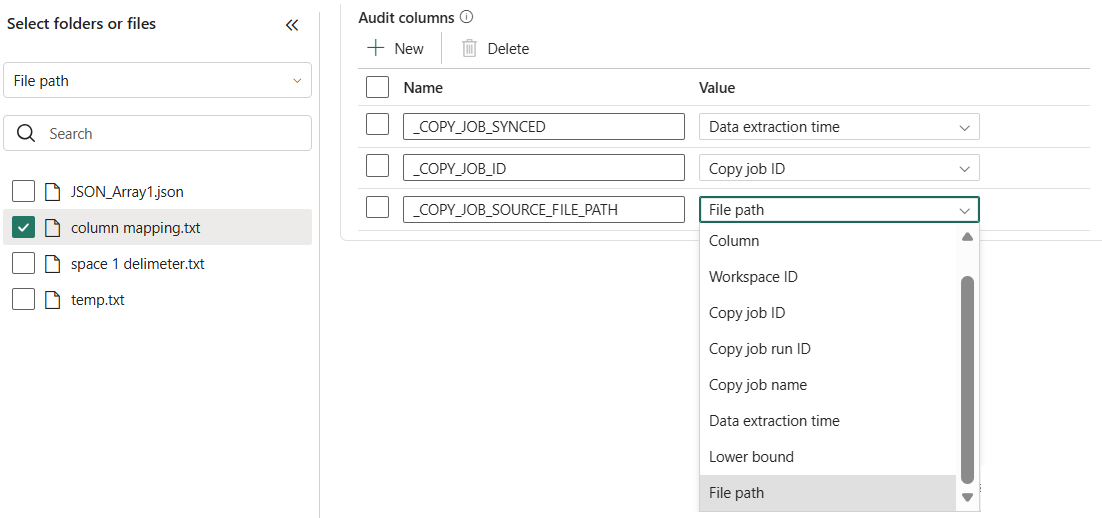 Setup audit column in Copy job 