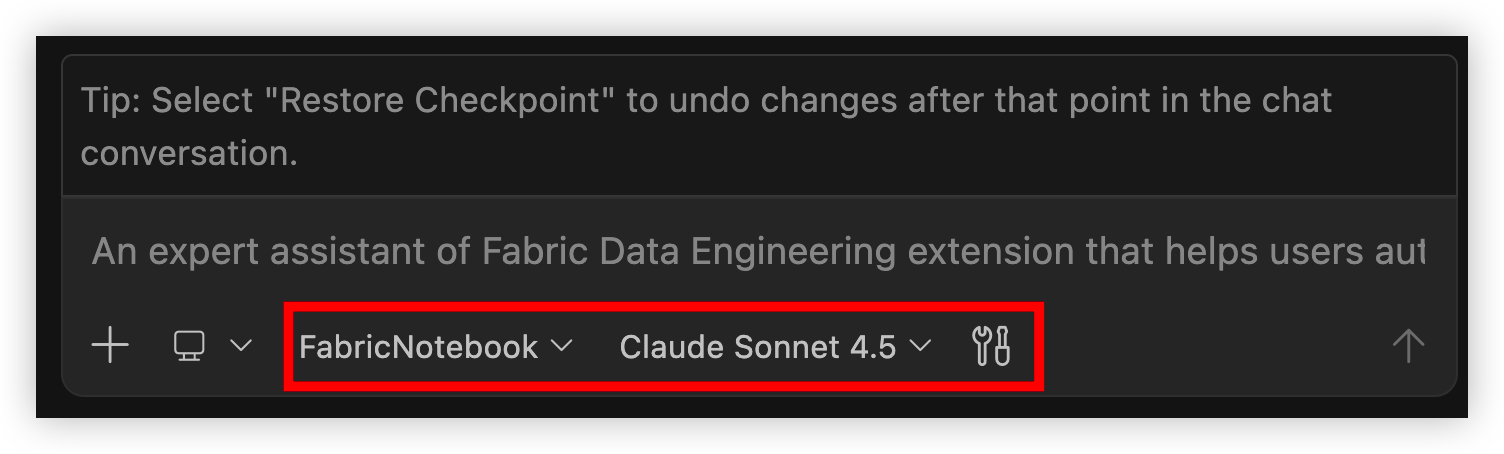 Switch to the FabricNotebook custom agent