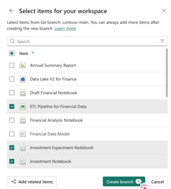 The Git Integration - Branch Out selective branching dialog 