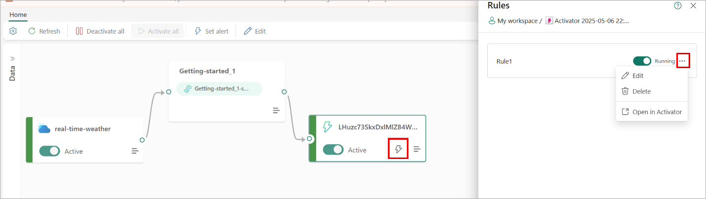 This image shows how you can manage rules for Eventstream