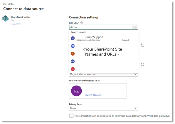 This picture shows SharePoint site picker searched results