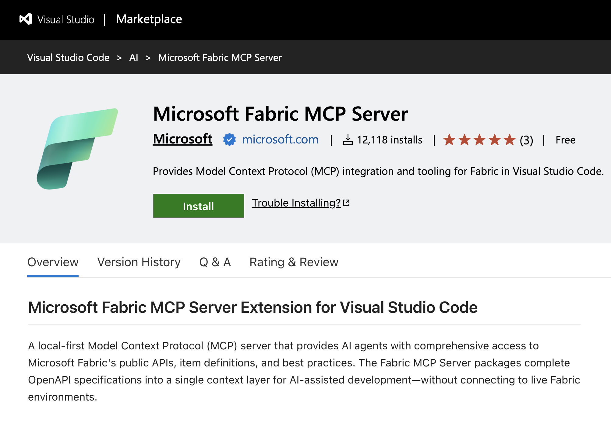 Figure: The Microsoft MCP Server extension in VS Code is now available and ready to install.