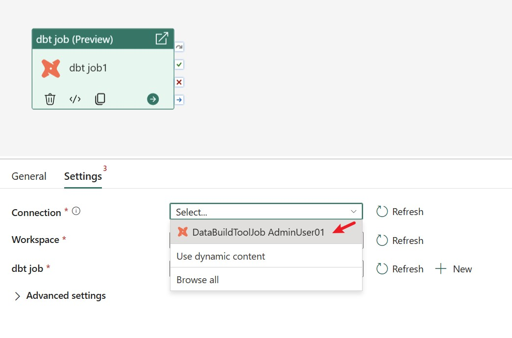 Verwendung der dbt-Job-Aktivität in Microsoft Fabric